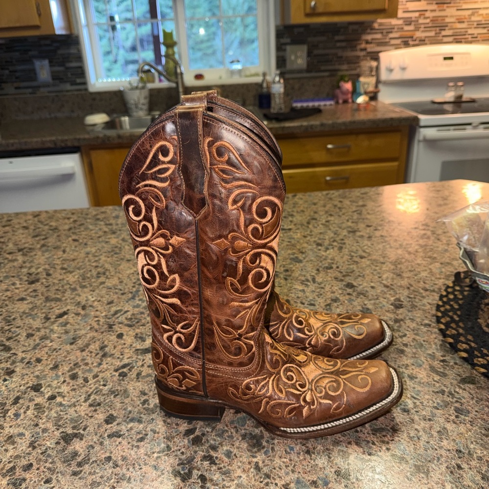 Circle G Brown Embroidered Heeled Boots - image 2